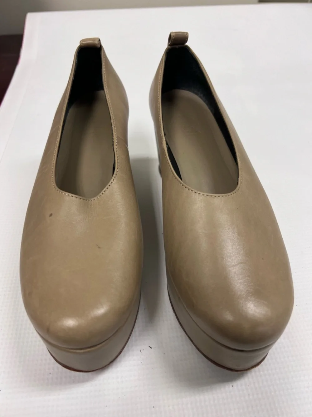 Tibi Beige Ballerina Platform Wedge Pumps
